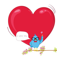 Vector bird in love with big heart