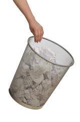 Fototapeta na wymiar Hands with garbage bin with paper