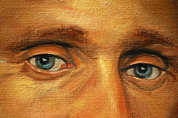 eyes of adult man, illustration, painting by oil on a canvas