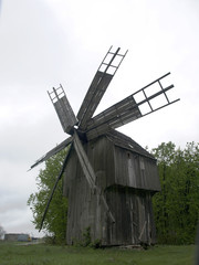 KHOTYN - APRIL 1:Old wooden windmill. 2010. Ukraine