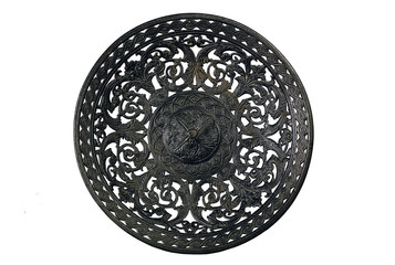 Ancient metal dish on a white background