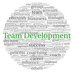 Team Development concept in word tag cloud