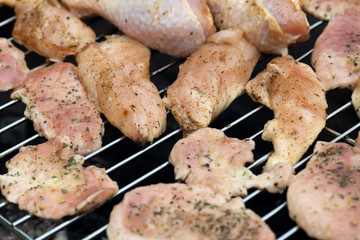 barbecue with delicious grilled meat on grill