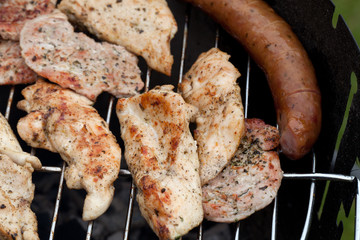 barbecue with delicious grilled meat on grill