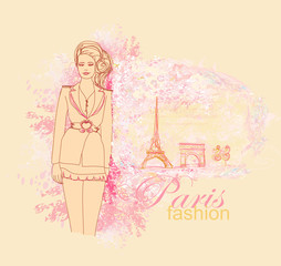beautiful women Shopping in Paris - vector card