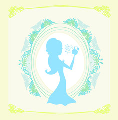 Fototapeta na wymiar beautiful woman spraying perfume - silhouette poster