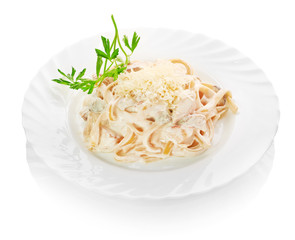 plate of pasta and smoked salmon with tomato