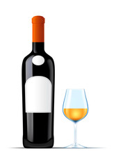 Bottle of white wine and a wine glass