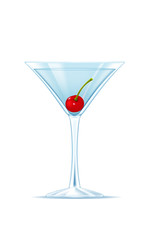 Clear drink in martini glass with cherry