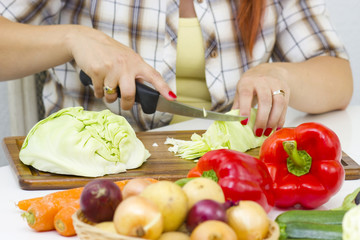 woman cutting vegetables