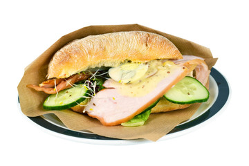 Ciabatta sandwich roll luxury chicken on a white background.