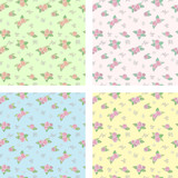Set of cute seamless pattern with pink roses
