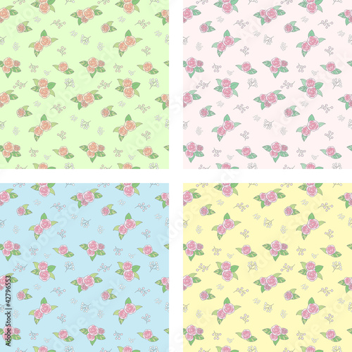 Set of cute seamless pattern with pink roses