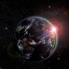 Sunrise over the Earth. Elements of this image furnished by NASA