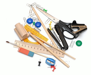 Many office tools on a white background
