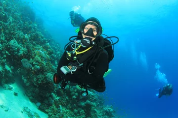 Fotobehang Scuba Diver explores a coral reef in the Red Sea © Richard Carey