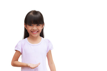 Smiling little girl showing empty hand