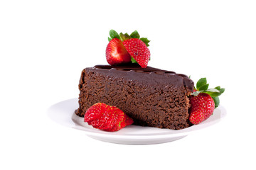 Chocolate cake with strawberries