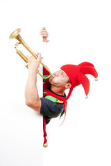jester blowing trumpet