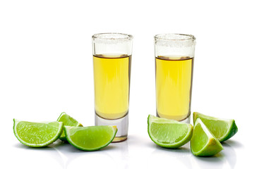 Shot of Gold Tequila with Slice Lime
