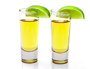Shot of Gold Tequila with Slice Lime