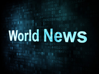 Obraz premium News and press concept: pixelated words World News on digital sc