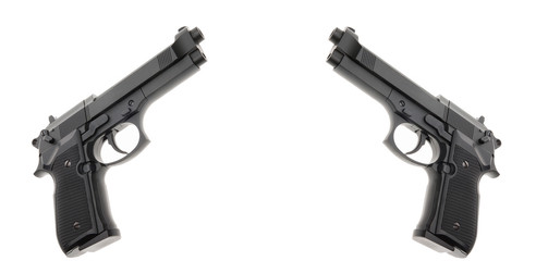 Two Black semi automatic handgun isolated on white background