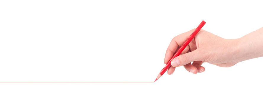 Hand Drawing Red Line With Pencil Isolated