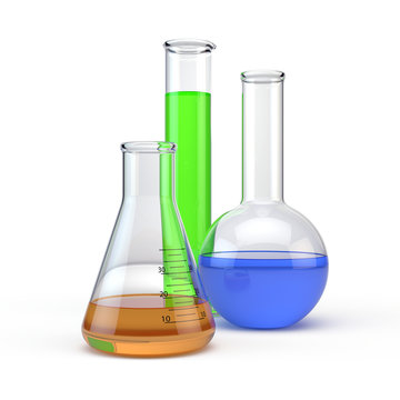 Laboratory flasks glassware isolated on white