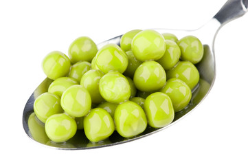 Green peas on spoon