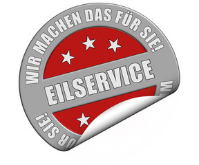 Schild graurot rund cu rt WMDFS EILSERVICE