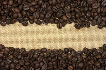 Marco, granos de café, fondo
