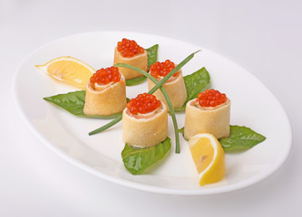 Rolls with red caviar