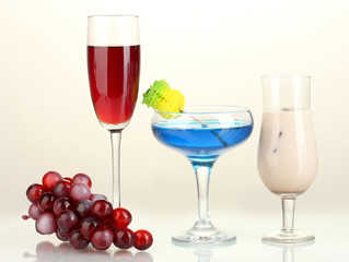 a variety of alcoholic drinks isolated on white
