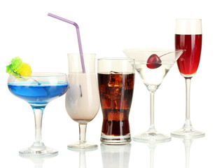 a variety of alcoholic drinks isolated on white