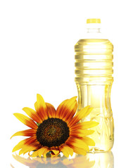 sunflower oil and sunflower isolated on white