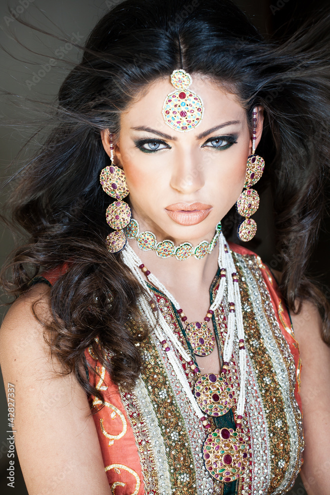 Wall mural portrait of a beautiful indian bride