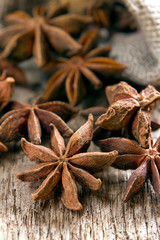 Stars anise on the wood
