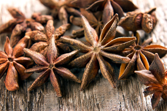 Stars anise on the wood