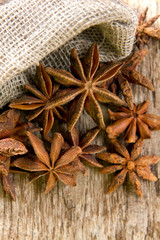 Stars anise on the wood