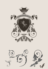 Vintage vignette floral vector elements. Coat of arms