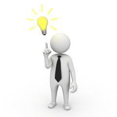 Businessman with bright idea on white