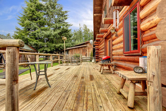 Wood horse farm cabin rustic deck.