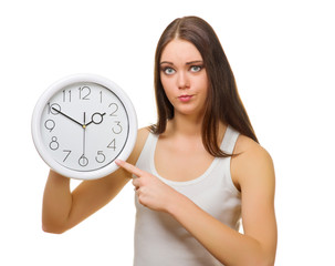Young girl with clocks
