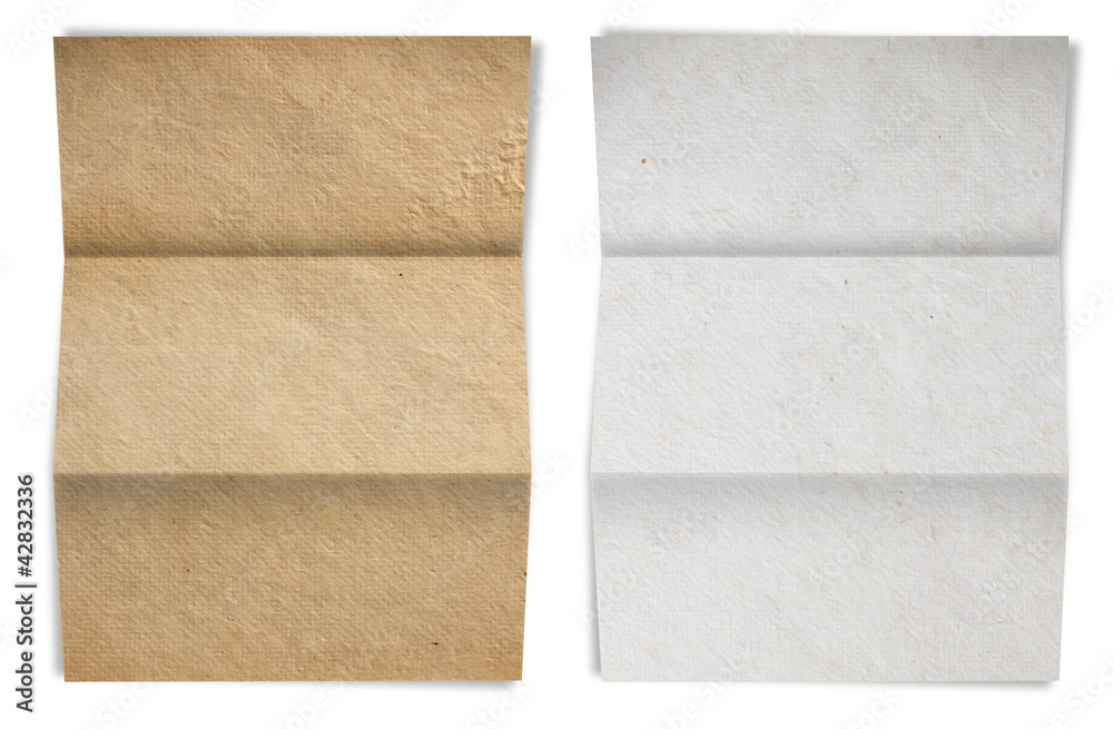 Poster paper folded, white and brown old paper texture save paths