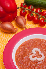 Garnelen in einer kalten Gemüsesuppe