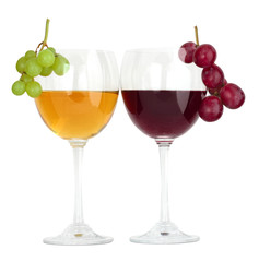 wine in glass with grapes isolated on white