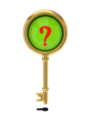 Golden key with a query mark.