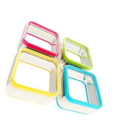 Four colored square glossy frame boxes