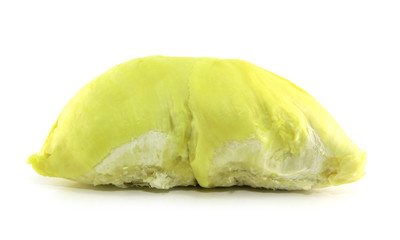 Close up of peeled durian flesh isolated on white background